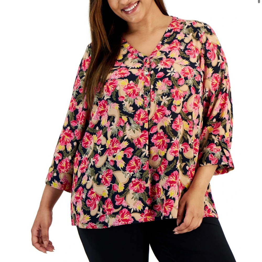 221M NWT‎ JM Collection Plus Oaklyn Garden Utility Top - Size: 0X